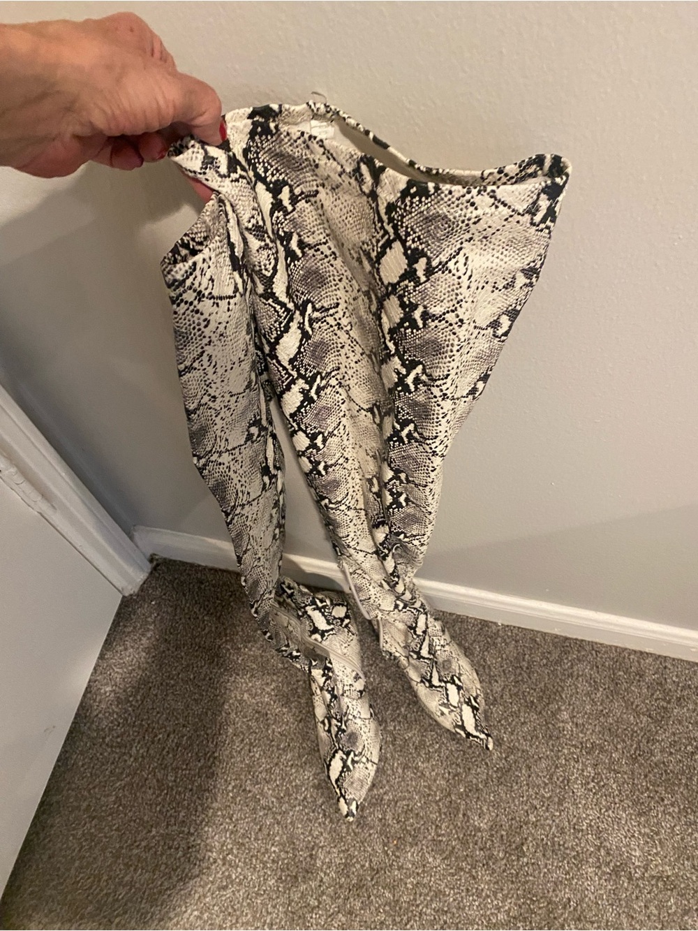 Steve Madden Snake-Print Over-the-Knee Boots – Black and White snake